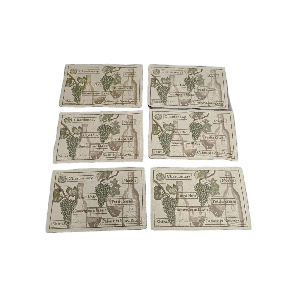 6 Tapestry Woven Wine Bottles and Grapes Place Mats